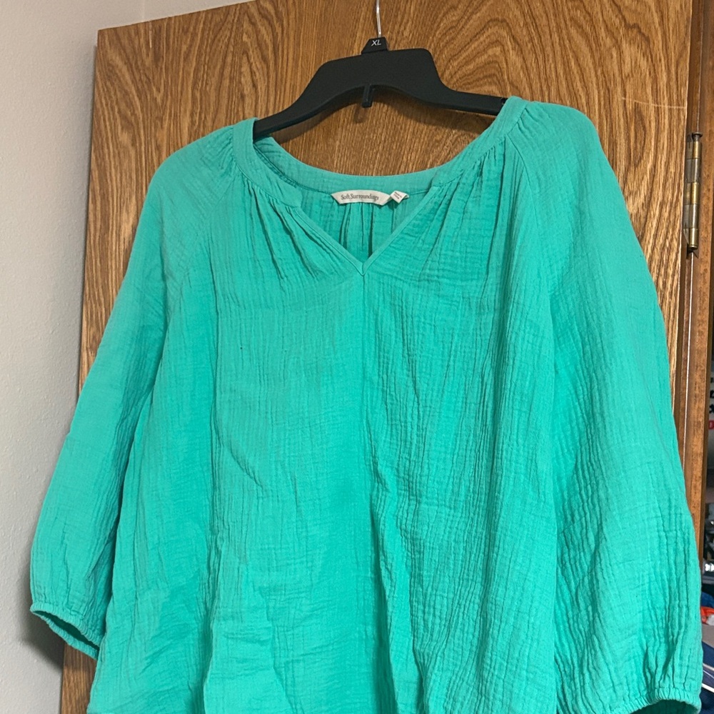 Soft Surroundings Turquoise Crinkle Peasant Tunic